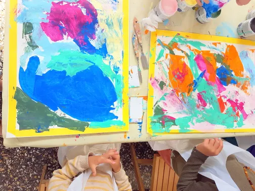 Harry and Teddy painting.
