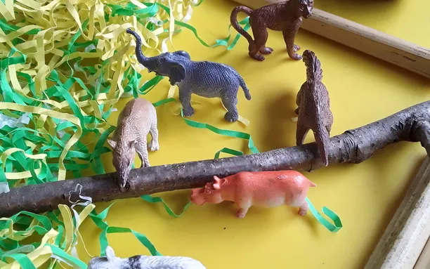 Animal adventure on the messy table.